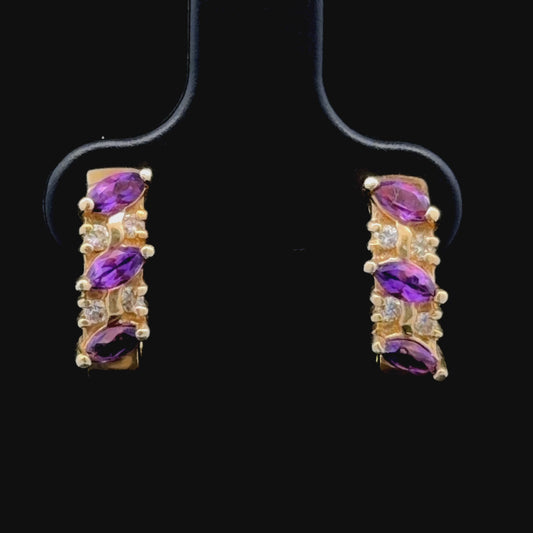 14k Yellow Gold Amethyst & Diamond Drop Stud Earrings