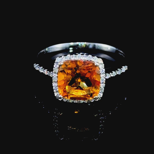 9K White Gold Citrine & Diamond Halo Ring