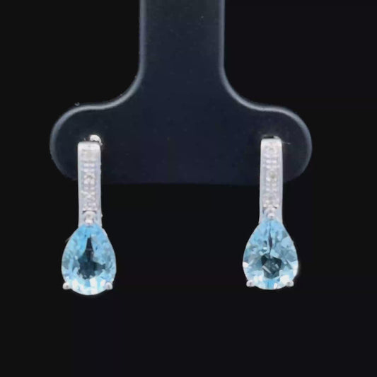 18K White Gold Aquamarine & Diamond Studs