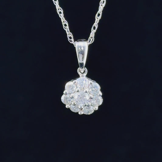 9k White Gold & Diamond Daisy Pendant & Chain 0.5 Cts
