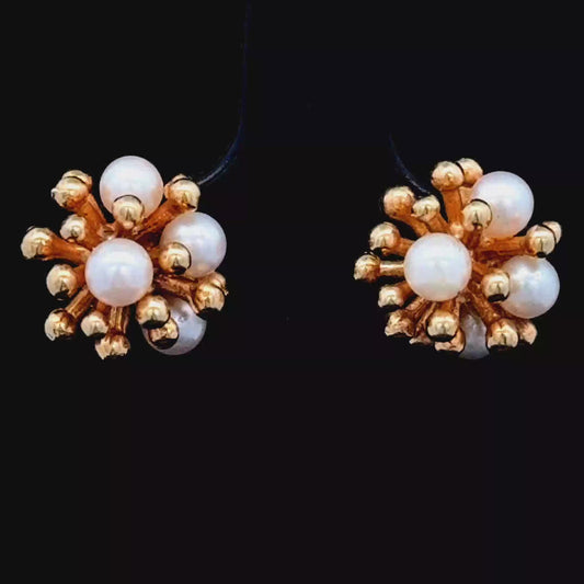 9K Gold & Pearl Cluster Earrings