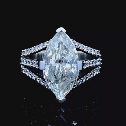 Platinum 5 Carat Marquise Diamond Ring 5.4 CTS Total