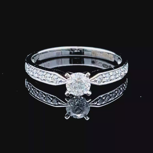 18K White Gold Single Stone With Diamond Shoulders APPX 0.5 CTS
