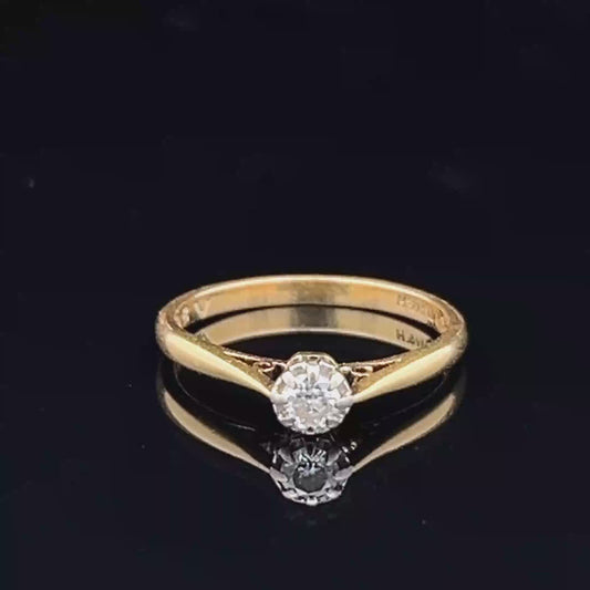 18K Yellow Gold & Platinum Set Diamond Solitaire Ring