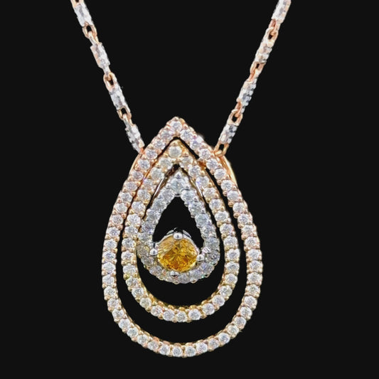 Fabulous 18k Yellow & White Gold Yellow & White Diamond Concentric Articulated Pear Pendant & Chain Appx 1.0 Cts