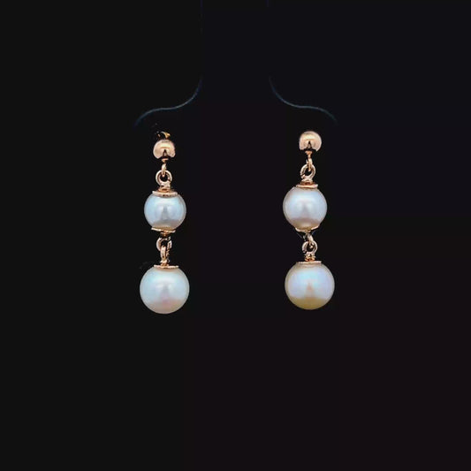 9K Yellow Gold 2 Pearl Drop Studs