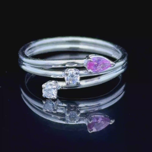 18K White Gold Diamond & Pink Sapphire Ring
