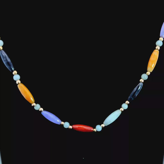 9K Gold Gemstone Beaded Necklace 18"