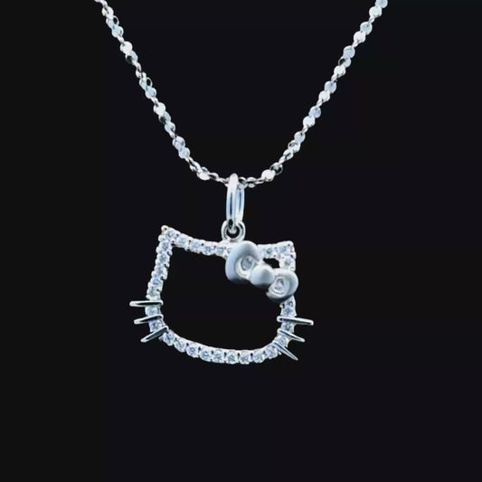 18K White Gold Diamond Hello Kitty Pendant & Chain