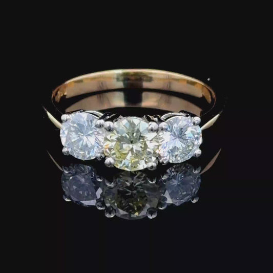 18k Yellow Gold 3 Stone Diamond Ring Yellow Centre Stone Appx. 1.9Cts Total