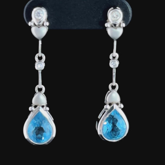 Stunning 18k Diamond & Pear Blue Topaz Drop Stud Earrings Part of The Ronald Charles Collection
