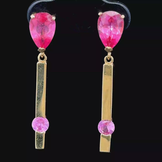 14K Yellow Gold Drop Earrings with Pink Sapphires
