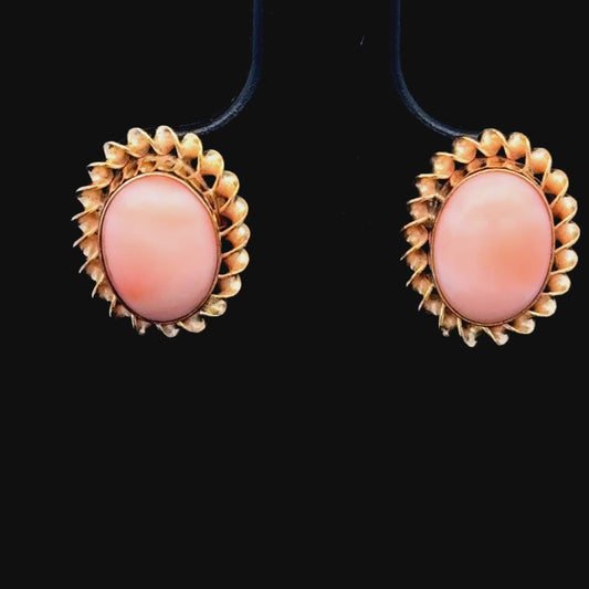 9K Yellow Gold Oval Cabochon Coral Studs