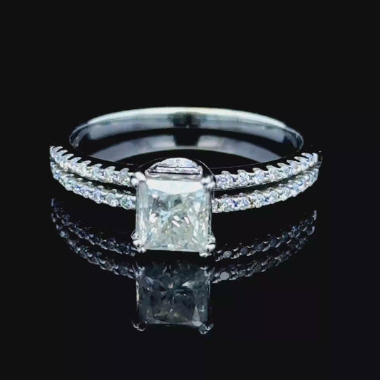 18K White Gold Princess Cut Diamond Solitaire Ring With Diamond Shoulders APPX 1.0 CTS Centre