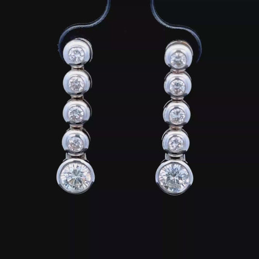 18K White Gold Bezel Set 5 Stone Diamond Earrings APPX 1.8 CTS