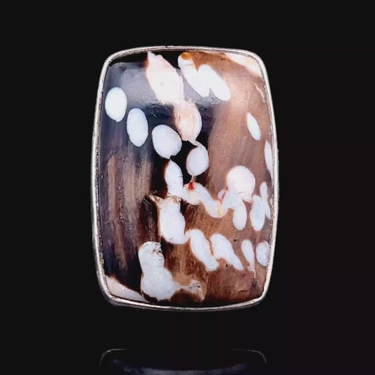 Silver Rectangular Brown Speckled Ring