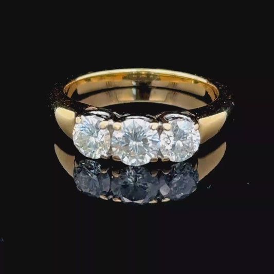 18K Yellow Gold 3 Stone Diamond Rings 1.0 CTS