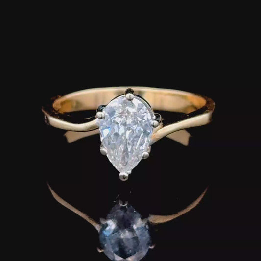 18K Yellow Gold Pear Diamond Solitaire Ring APPX 1.5 CTS