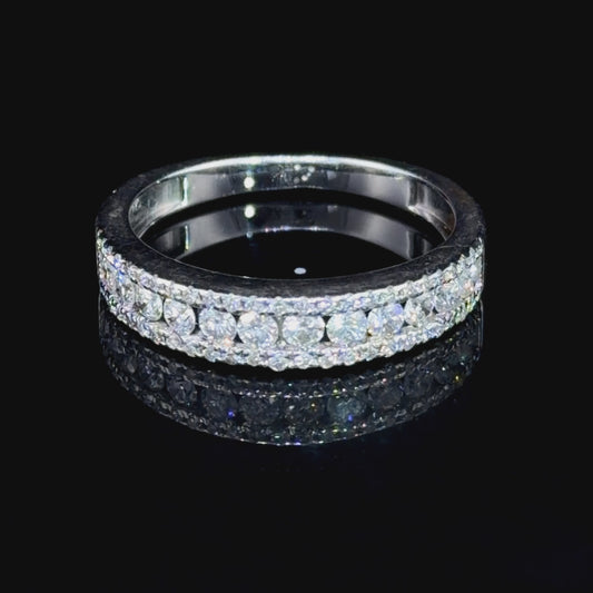 Fabulous 18k White Gold Triple Row Modern Diamond Eternity Ring Appx 0.70 Cts