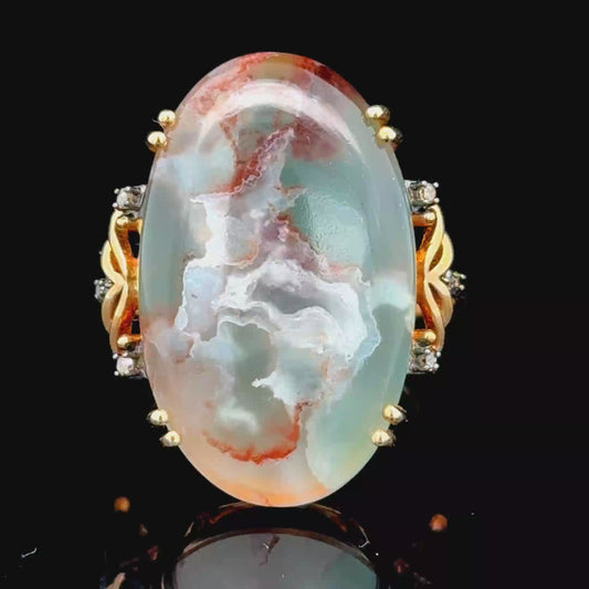 9K Yellow Gold Chalcedony & Diamond Ring