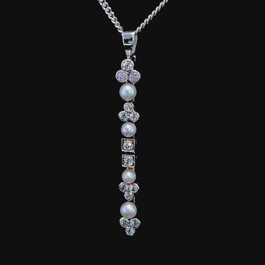 18K White Gold & Silver Victorian Pearl & Diamond Brooch / Pendant