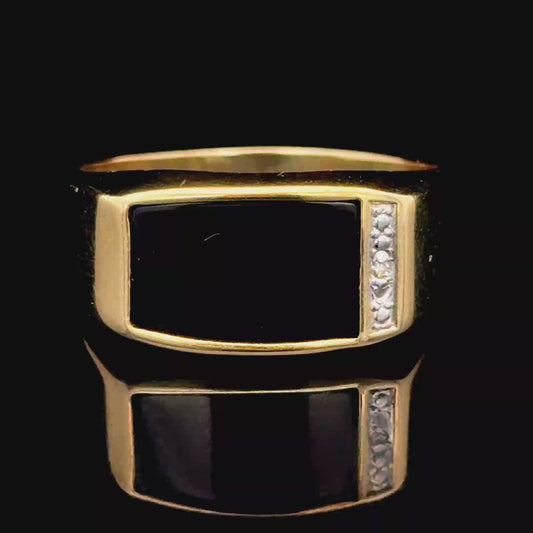 9K Yellow Gold Black Onyx & Diamond ring