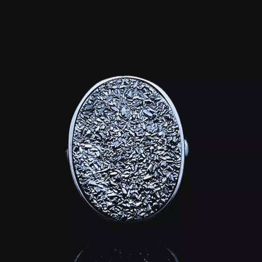 Silver Round Grey Crystal Ring