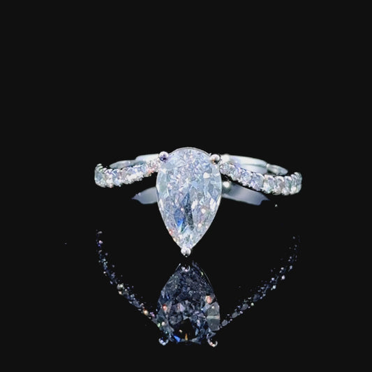 18K White Gold Pear Diamond Ring with Diamonds to Shoulders GIA E Colour