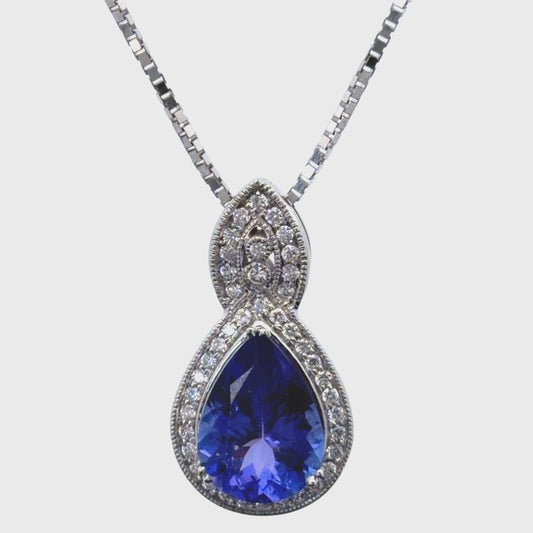 14k White Gold Tanzanite & Diamond Pendant & Chain Appx. T:3.0 D:0.76 CTS