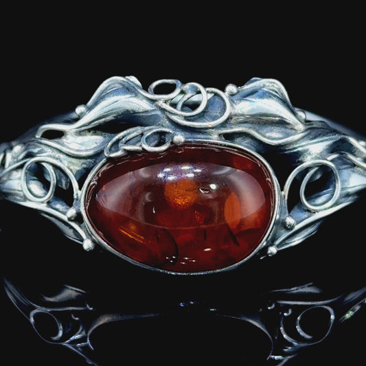 Silver Art Nouveau Baltic Amber Bangle