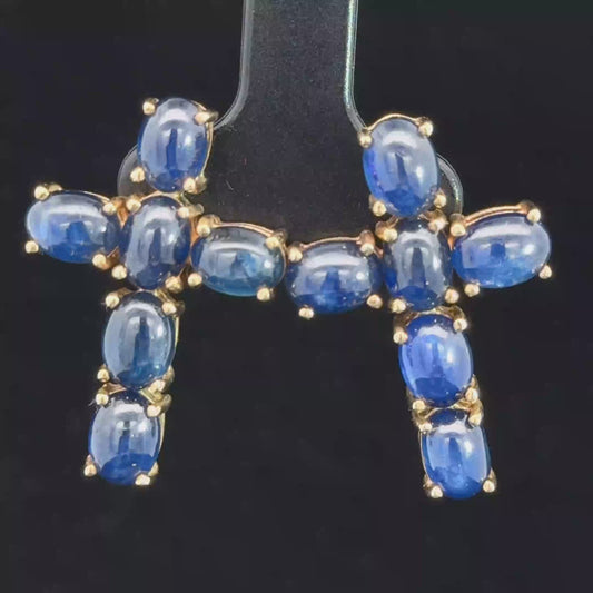 9K Yellow Gold Cabochon Sapphire Cross Ear Studs