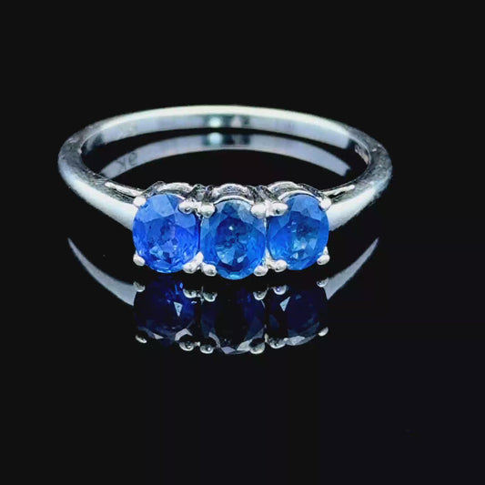 9K White Gold Sapphire 3 Stone Ring
