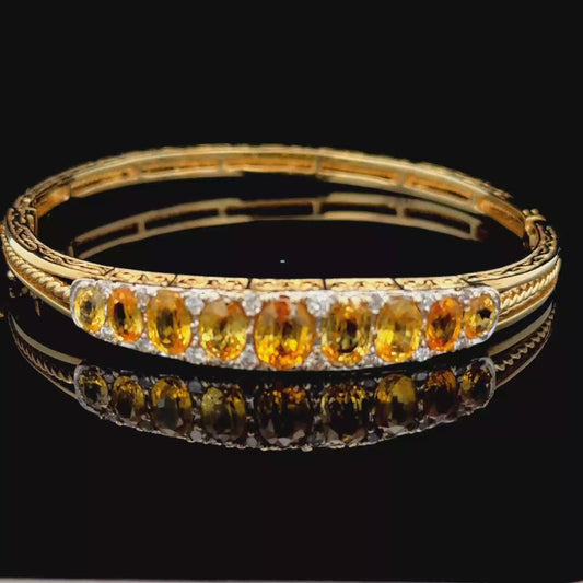 9K Yellow Gold Yellow Sapphire & Diamond Bangle