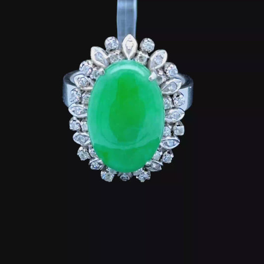 28k White Gold Jade & Diamond Ring Appx. 1.0 Cts