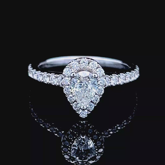 18K White Gold Vera Wang Pear Diamond Halo Ring APPX 0.69 CTS