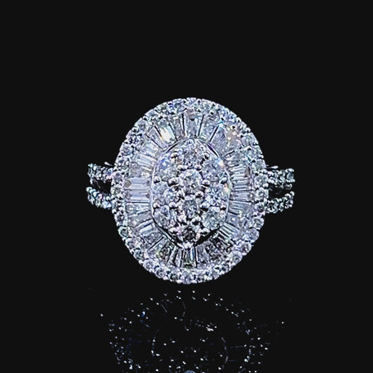 18K White Gold Diamond Cluster Dress Ring APPX 1.5 CTS