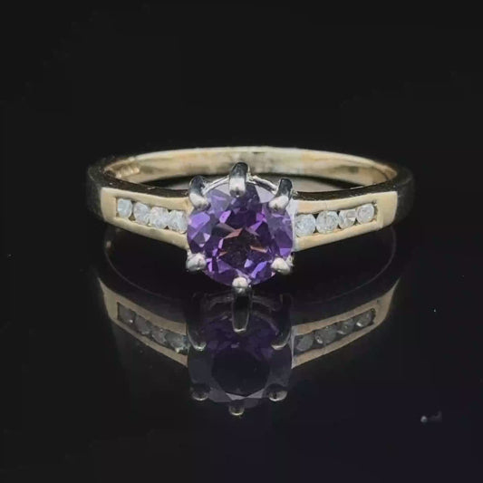 9K Yellow Gold Amethyst & Diamond Channel Set Shoulders