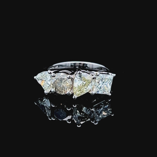 Platinum 4 Stone Multicut Diamond Ring APPX 3.6 CTS