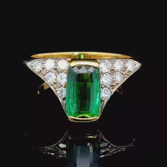 18K Yellow Gold Tourmaline & Diamond Ring APPX 0.5 CTS
