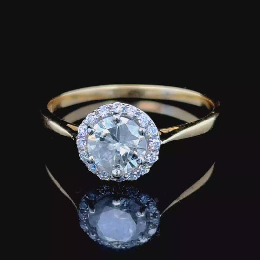 18K Yellow Gold Diamond Halo Ring APPX 1.0 CTS Total 0.85 CTS Centre