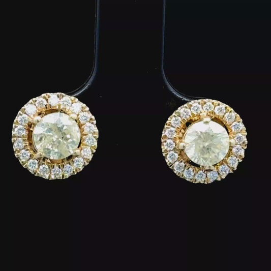 18K Yellow Gold Diamond Halo Studs APPX 0.5 CTS Centre Stones