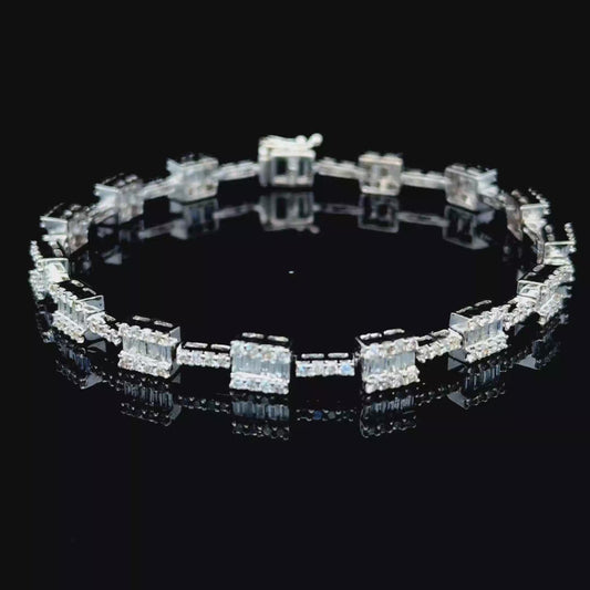 18K White Gold Round & Baguette Diamond Bracelet APPX 2.5 CTS
