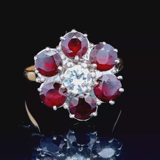 18K Yellow Gold Ruby & Diamond Daisy Ring