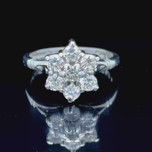 18K White Gold Diamond Daisy Cluster Ring APPX 1.0 CTS