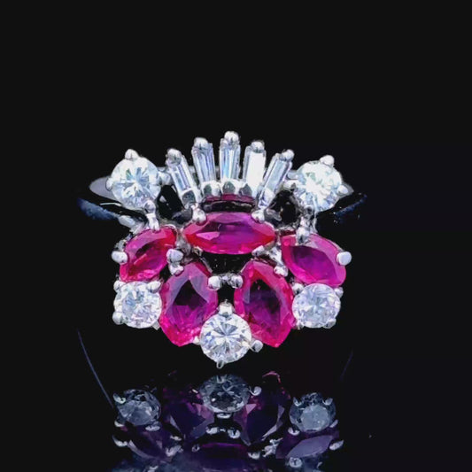 18K White Gold Ruby & Diamond Crown Ring 0.75CTS