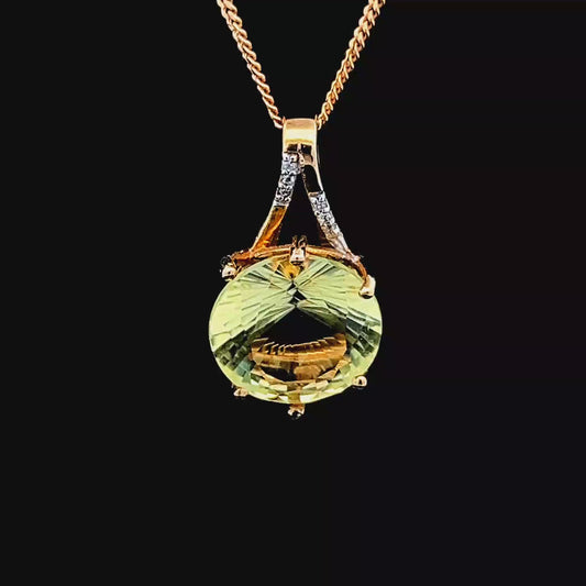 9K Yellow Gold Citrine & Diamond Pendant & Chain