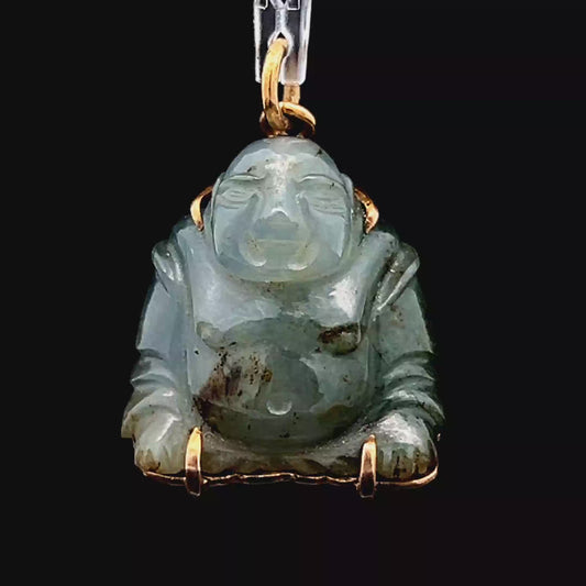 14K Yellow Gold Jade Buddha Pendant