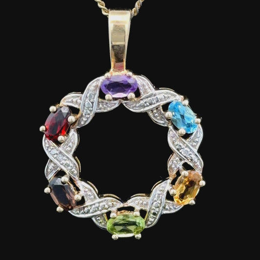 9k Yellow Gold Multi-Gemstone Wreath Pendant