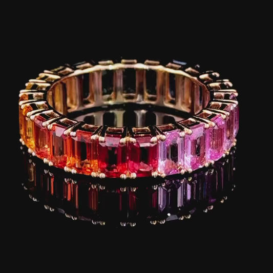 Superb 18k Rose Gold Rainbow Sapphire Full Eternity Band having 7.3 Cts Of Sapphires