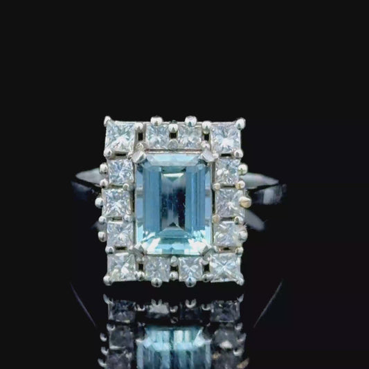 Platinum Aquamarine & Diamond Ring
